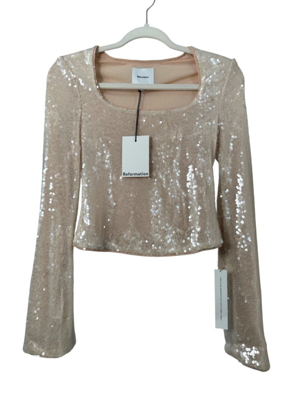 NWT Reformation Devon Knit Crop Top Ivory Sequin Party Sparkly Mermaidcore XS